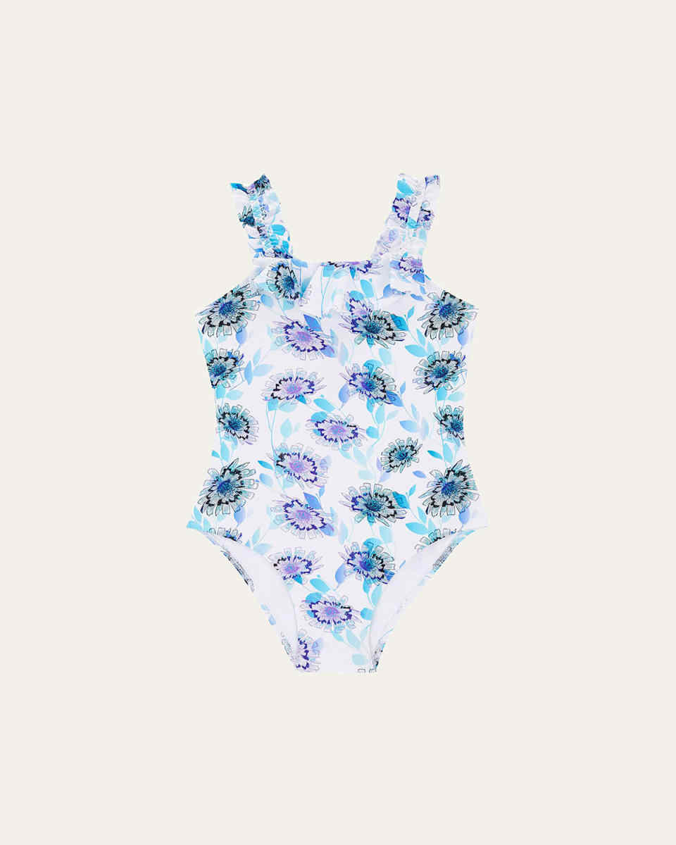 Girl's Flash Flowers Jersey One-Piece Swimsuit, Size 2-14